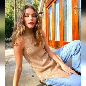 Stradivarius Mock Neck Shirt Sleeve Ribbed Long Sweater Shirt. Tan colored  Sz 4